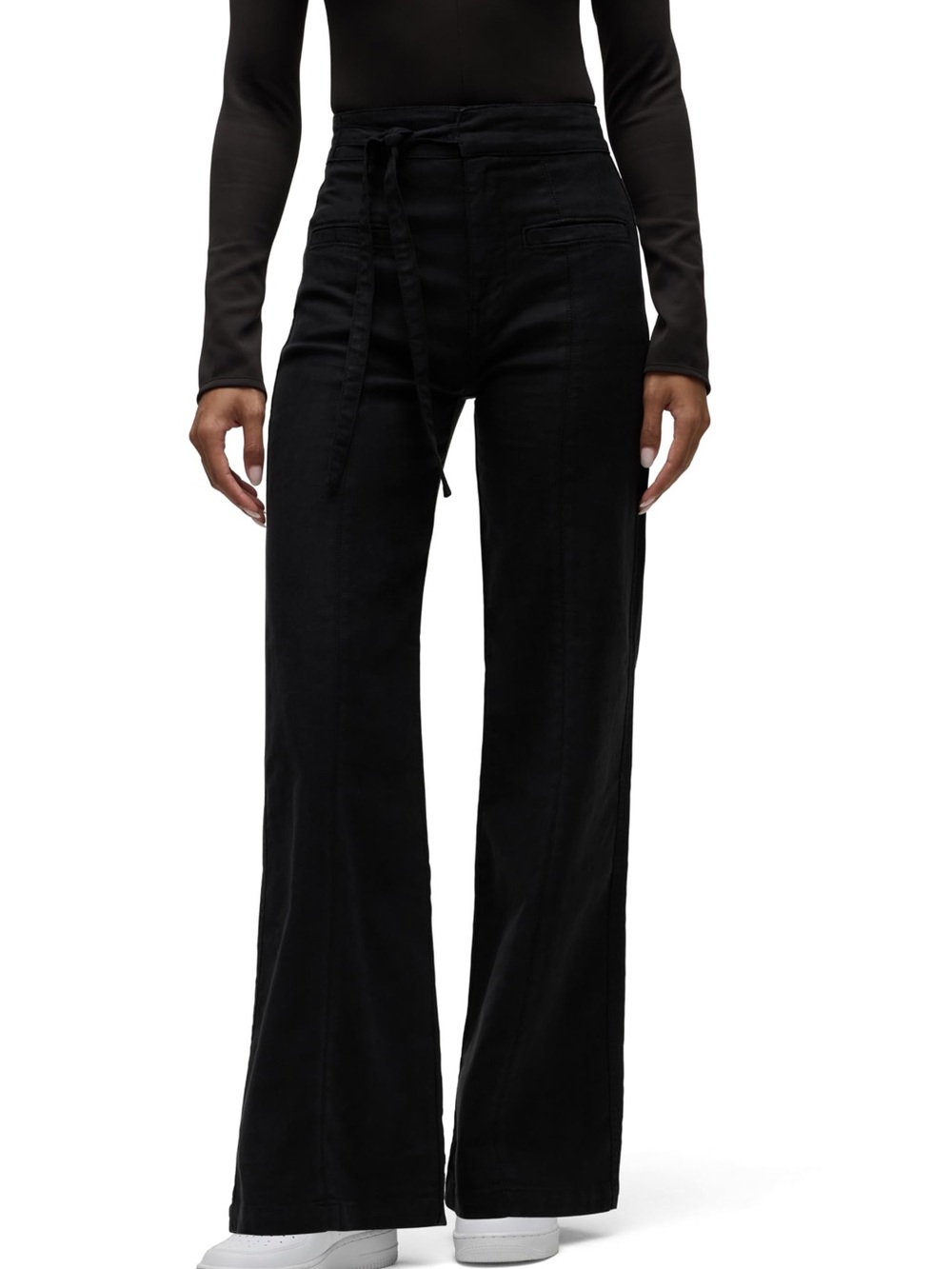 Hudson Women's Tie Waist Pintucked Wide Leg Trouser, Black Beauty, 30